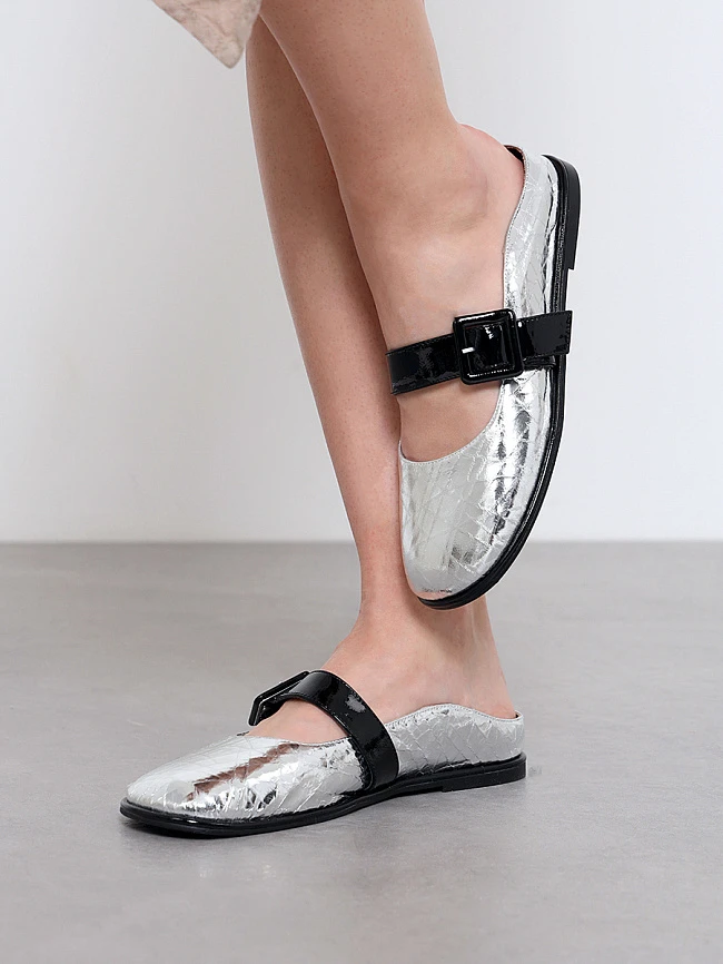 Балетки женские всесезонные, цвет серебряный, натуральная кожа/натуральная лаковая кожа 1849852 | 9