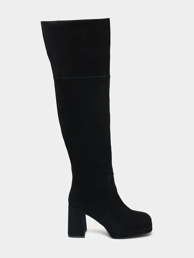 Сапоги женские зимние, цвет черный, натуральный велюр 1730320M | 1