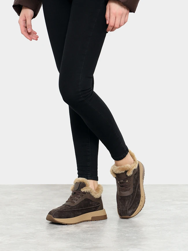 Кроссовки женские зимние, цвет коричневый, натуральный нубук/натуральная кожа и полимерные материалы/натуральный мех 24VC116M | 7