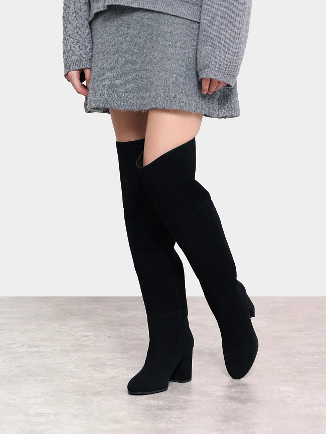 Ботфорты женские демисезонные, цвет черный, натуральный велюр 1730132 | 7