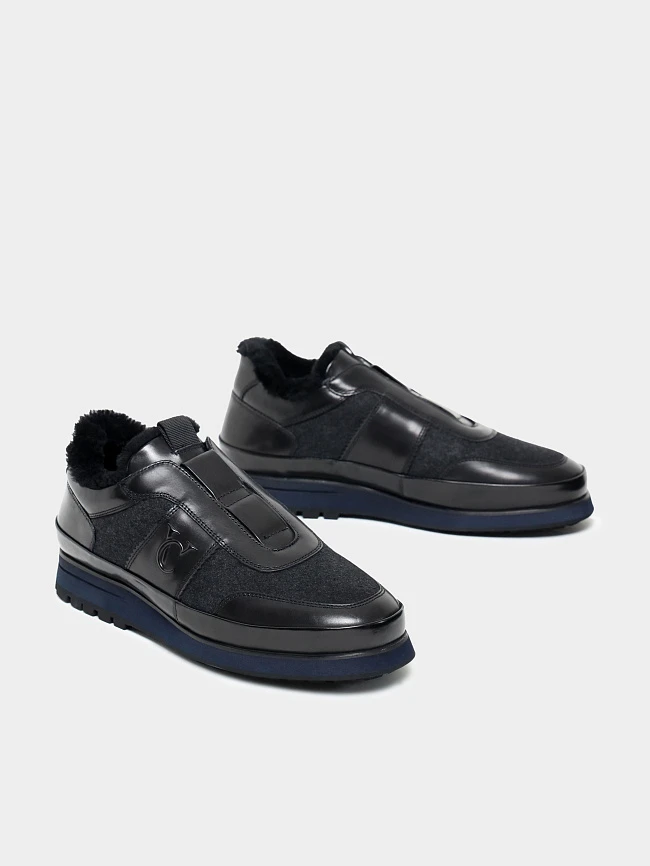 Кроссовки мужские зимние, цвет черный, натуральная кожа/текстиль M1782188M-1 | 3