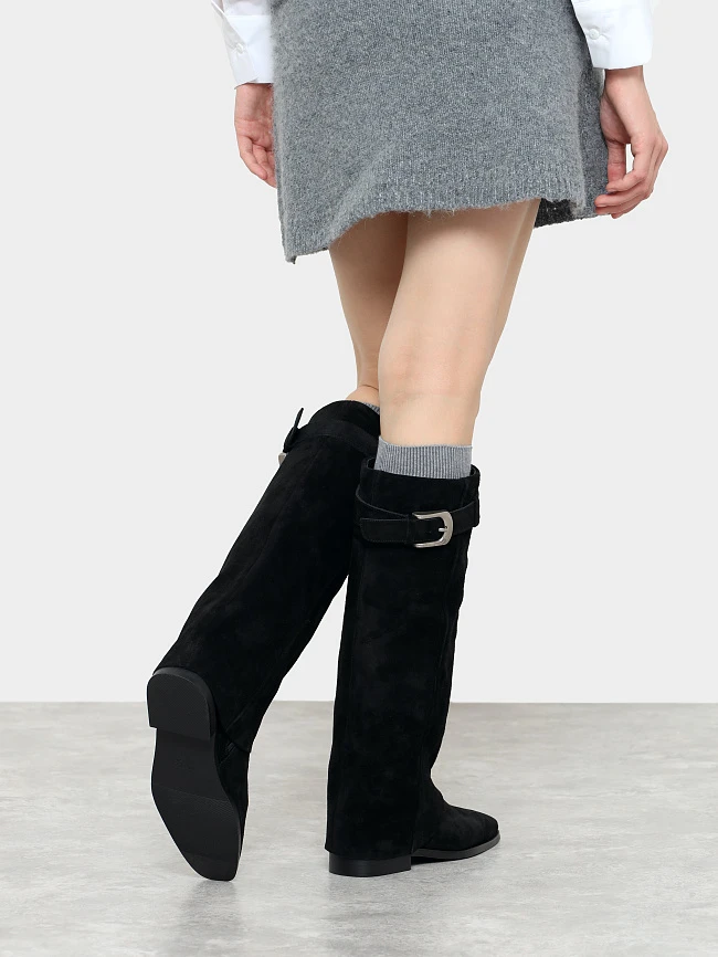 Сапоги женские демисезонные, цвет черный, натуральный спилок 7210332-2 | 8