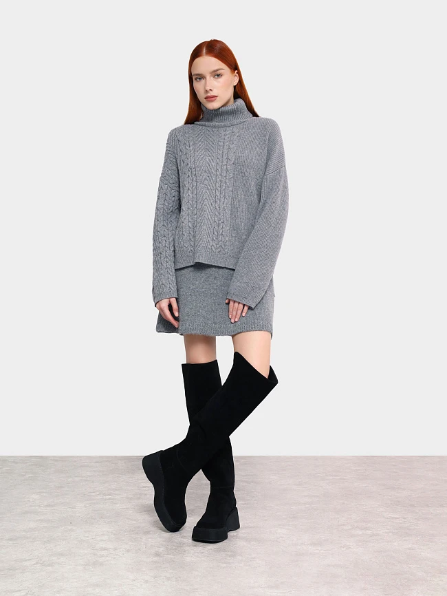 Ботфорты женские зимние, цвет черный, натуральная кожа/натуральный спилок 1730086M | 13