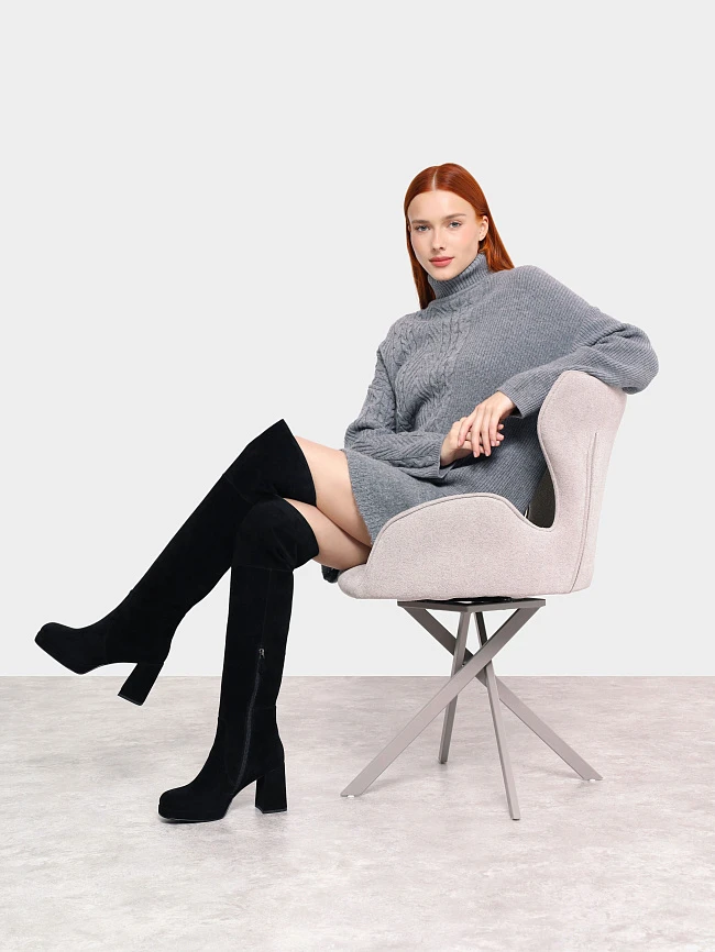 Сапоги женские зимние, цвет черный, натуральный велюр 1730320M | 11