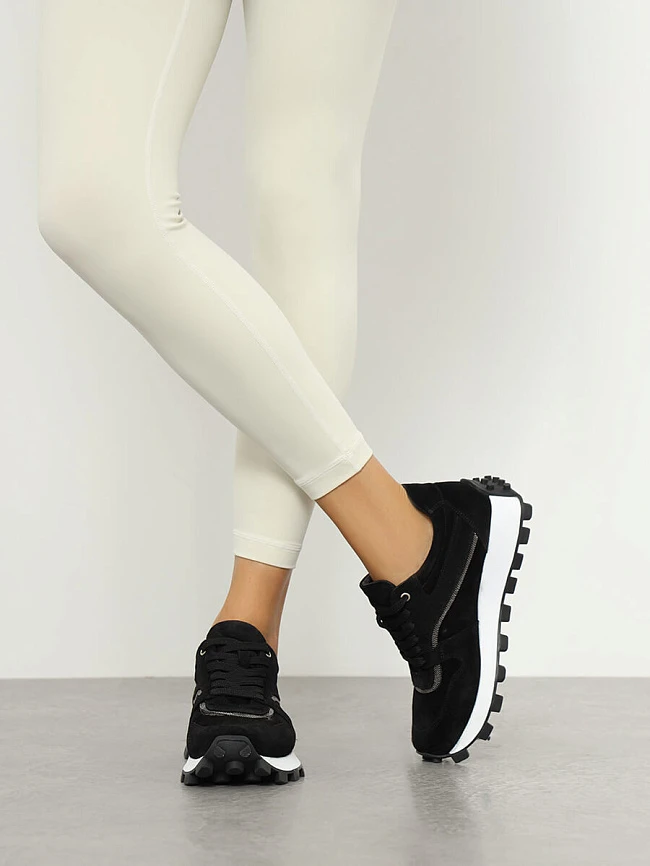 Кроссовки женские демисезонные, цвет черный, натуральный спилок 136584 | 12