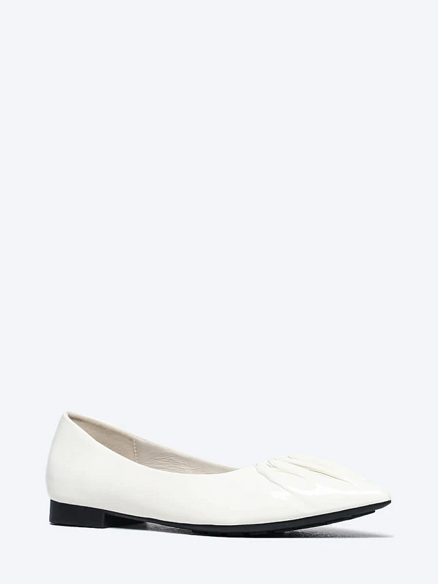 Балетки женские всесезонные, цвет молочный, натуральная лаковая кожа 17VC232 | 1