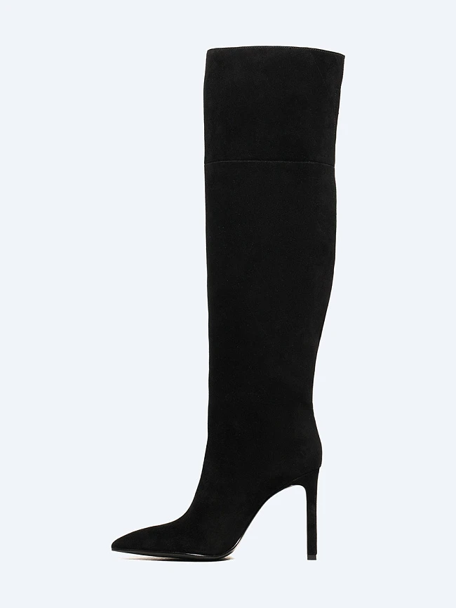 Ботфорты женские демисезонные, цвет черный, натуральный велюр 497244 | 3