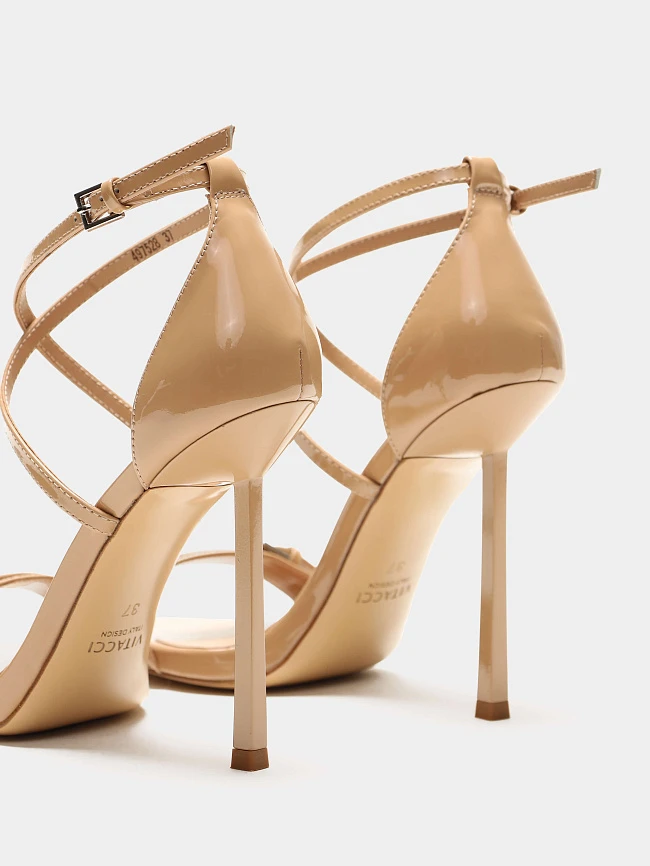 Босоножки женские летние, цвет бежевый, натуральная лаковая кожа 497528 | 5