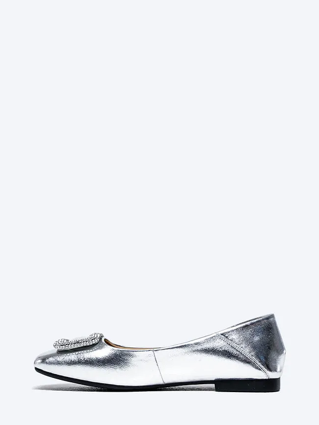Балетки женские всесезонные, цвет серебряный, натуральная кожа и полимерные материалы 1849944 | 4