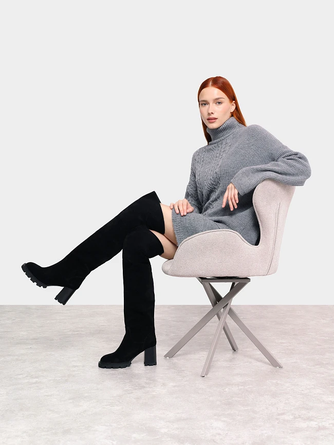 Ботфорты женские зимние, цвет черный, натуральный спилок 1730133M | 11