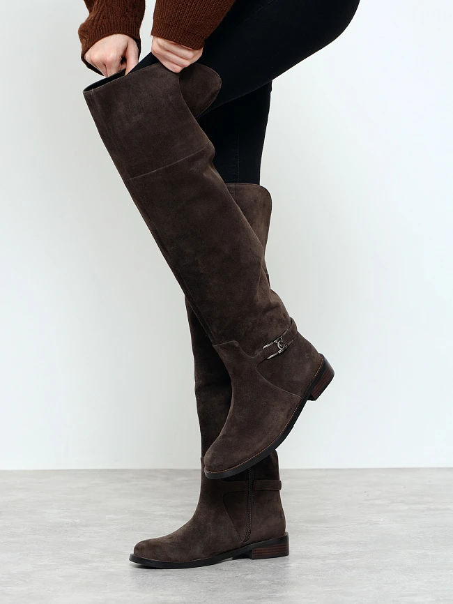 Ботфорты женские зимние, цвет коричневый, натуральный велюр 1494635M | 9