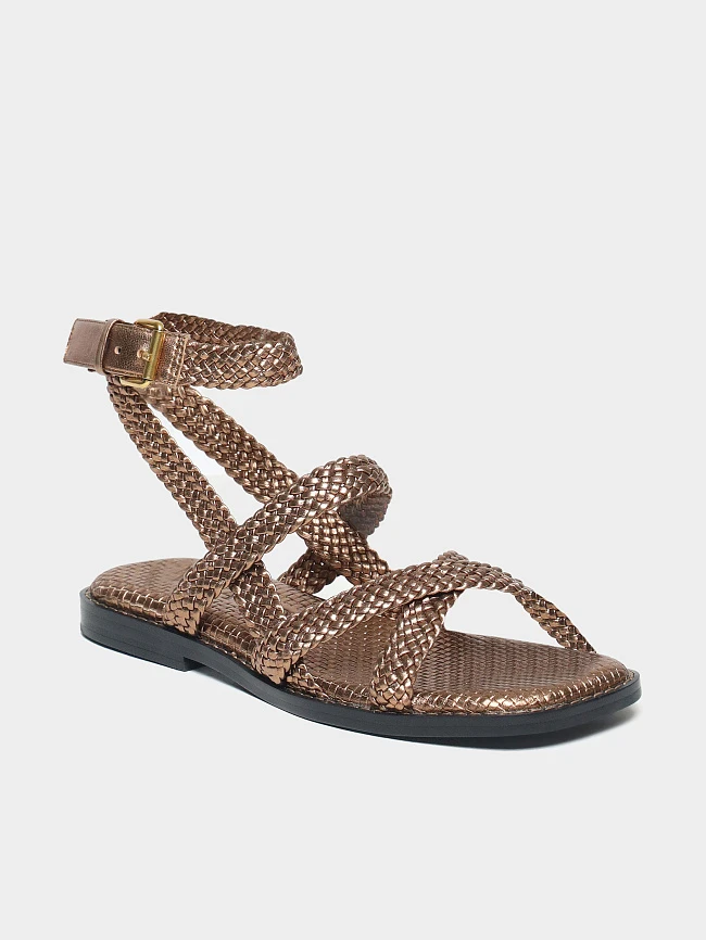 Сандалии женские летние, цвет золотой, натуральная кожа 1821708 | 2