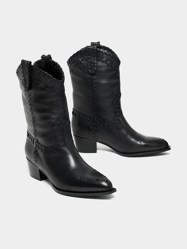 Сапоги женские демисезонные, цвет черный, натуральная кожа 642293 | 2