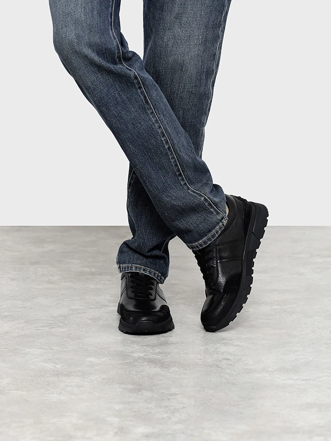 Кроссовки мужские демисезонные, цвет черный, натуральная кожа/натуральный спилок M1782055-1 | 8