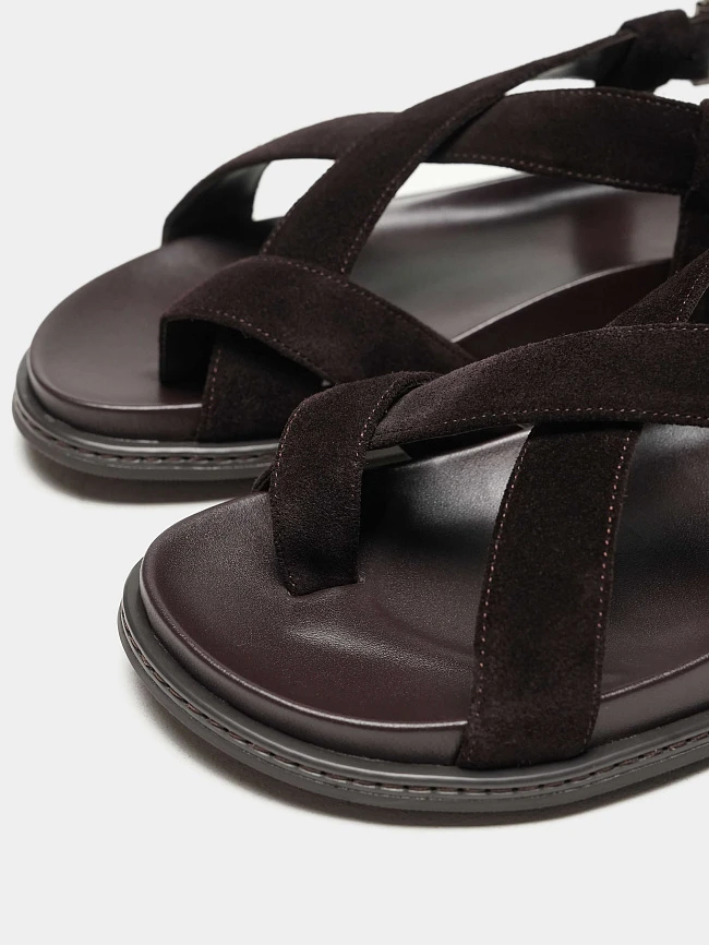 Сандалии женские летние, цвет коричневый, натуральный спилок 497603 | 5