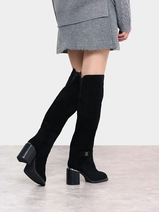 Ботфорты женские зимние, цвет черный, натуральный велюр 1820403M | 8