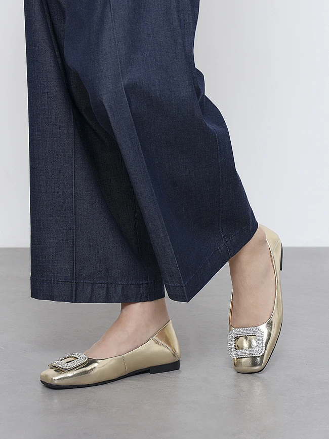 Балетки женские всесезонные, цвет золотой, натуральная кожа и полимерные материалы 1849941 | 7