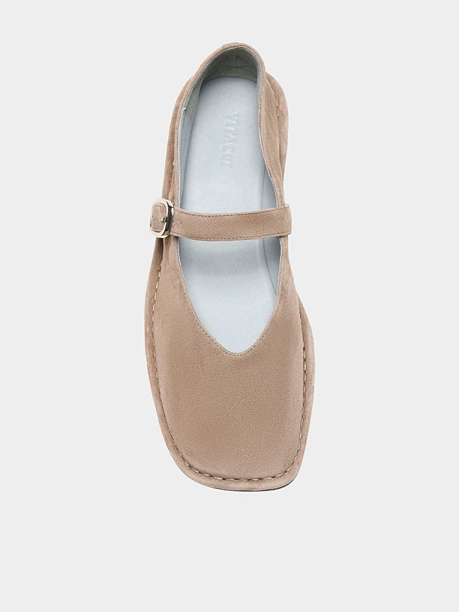 Балетки женские всесезонные, цвет бежевый, натуральный велюр 17VC504 | 4