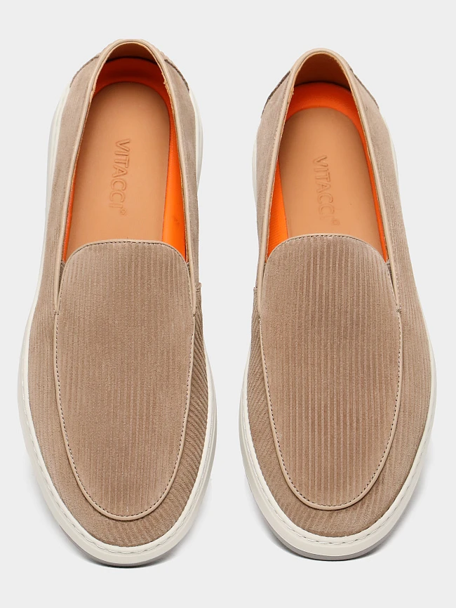 Лоферы мужские демисезон; лето;, цвет бежевый, натуральный спилок M801325 | 4