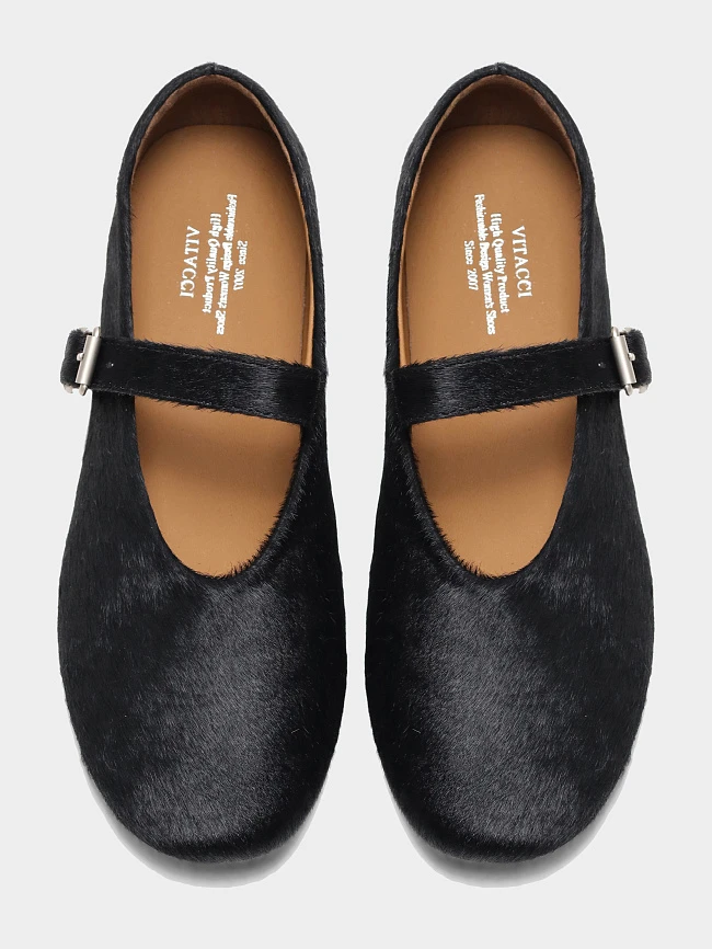 Балетки женские всесезонные, цвет черный, натуральный мех (пони) 7210421 | 4