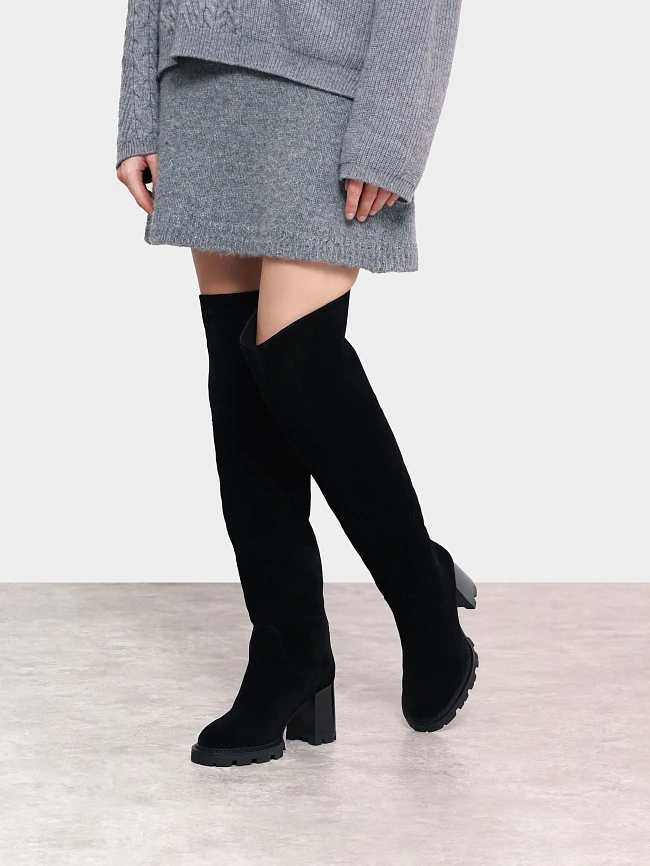 Ботфорты женские зимние, цвет черный, натуральный спилок 1730133M | 7