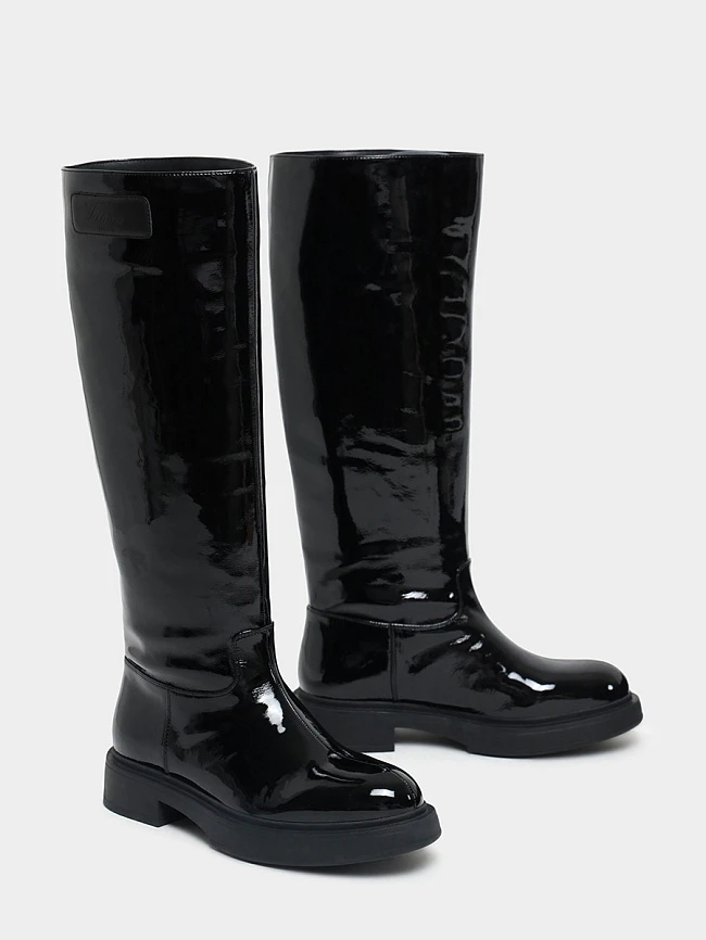 Сапоги женские демисезонные, цвет черный, натуральная лаковая кожа 1730213 | 2