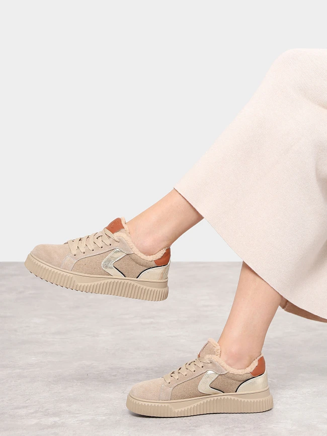 Кеды женские зимние, цвет бежевый, натуральный спилок/текстиль/искусственный мех 5270009M-1 | 11