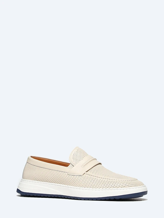 Лоферы мужские летние, цвет молочный, натуральная кожа M801144 | 1