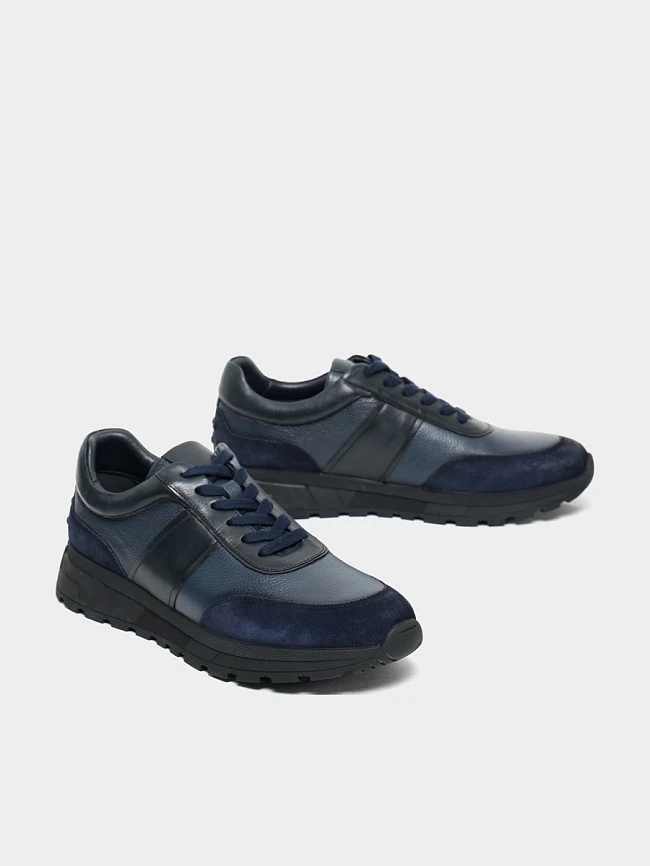 Кроссовки мужские демисезонные, цвет синий, натуральная кожа/натуральный спилок M1782056-1 | 2