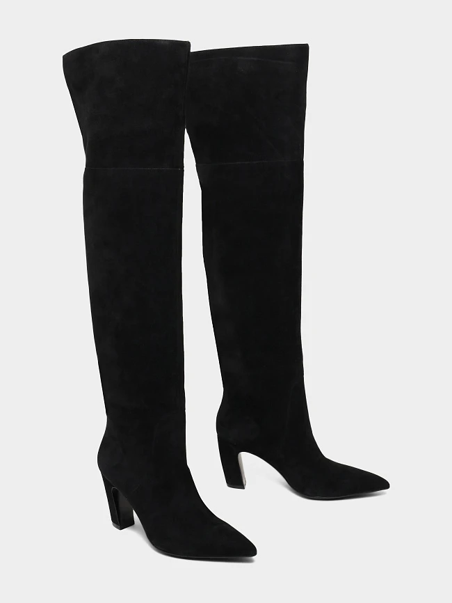 Ботфорты женские демисезонные, цвет черный, натуральный велюр 497233 | 3