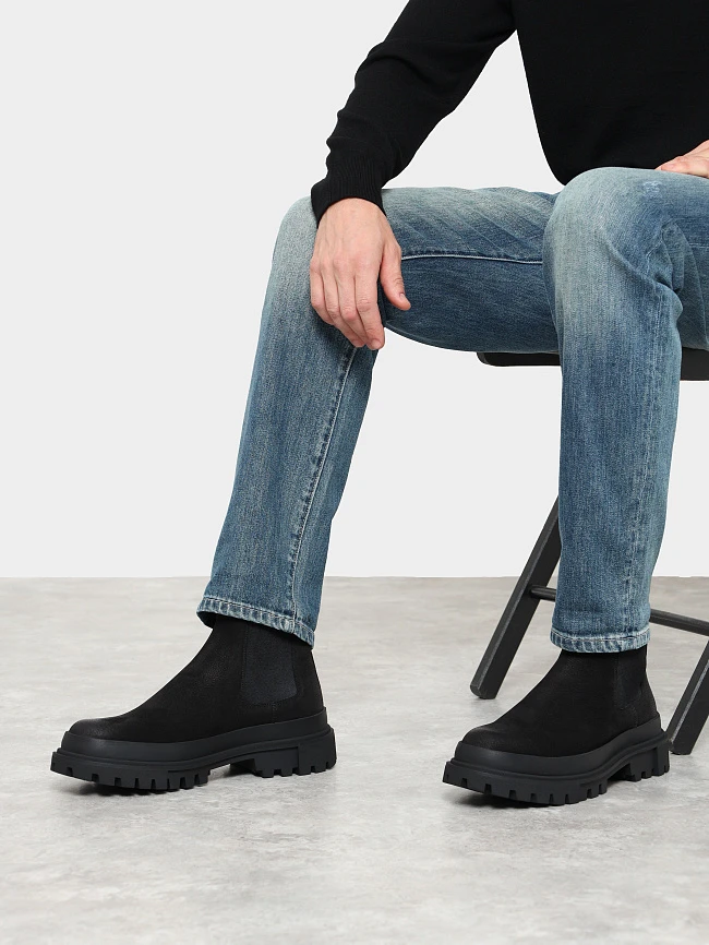 Ботинки мужские демисезонные, цвет черный, натуральный нубук M1023014 | 10