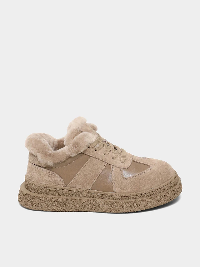 Кеды женские зимние, цвет мокко, натуральный спилок/искусственная кожа 3630325M | 1