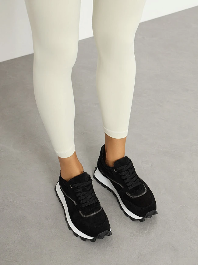 Кроссовки женские демисезонные, цвет черный, натуральный спилок 136584 | 15