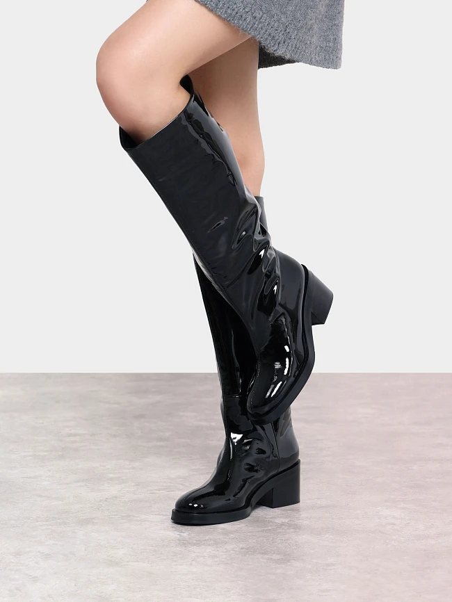 Сапоги женские демисезонные, цвет черный, натуральная лаковая кожа 1730857 | 10
