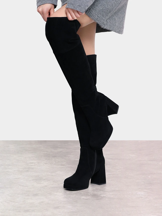 Сапоги женские зимние, цвет черный, натуральный велюр 1730320M | 9