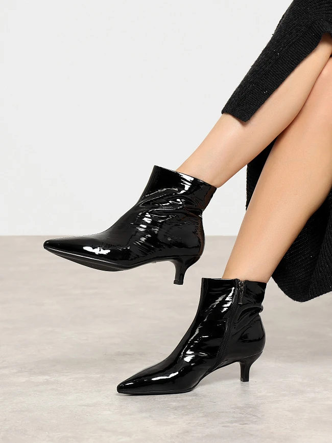 Ботильоны женские всесезонные, цвет черный, натуральная лаковая кожа 17VC425 | 7