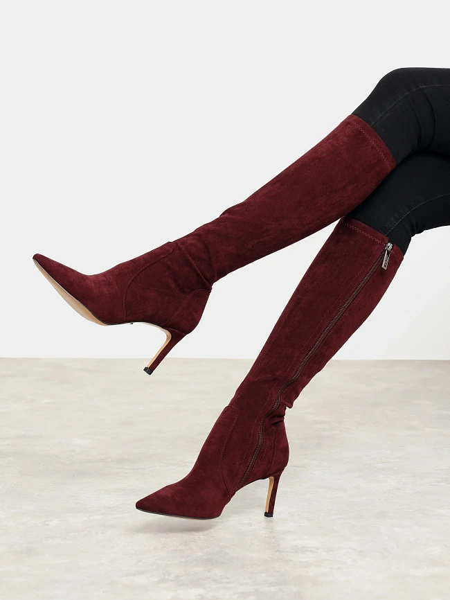 Сапоги женские демисезонные, цвет бордовый, искусственный велюр 6550428 | 6