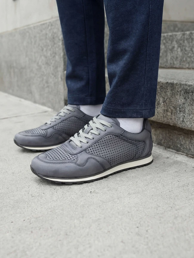 Кроссовки мужские летние, цвет серый, натуральный нубук M254420 | 1
