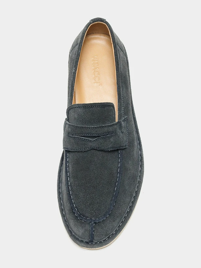 Лоферы мужские демисезон; лето;, цвет синий, натуральный спилок M254437 | 7