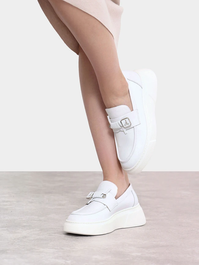 Лоферы женские всесезонные, цвет белый, натуральная кожа 136453 | 10