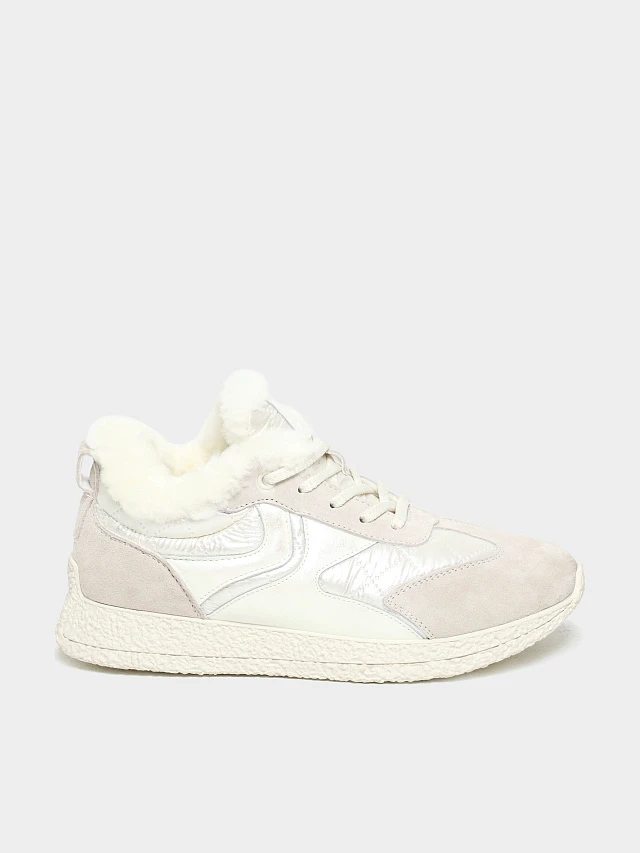 Кроссовки женские зимние, цвет молочный, натуральный нубук/текстиль 24VC104M | 1