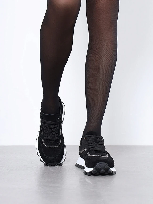 Кроссовки женские демисезонные, цвет черный, натуральный спилок 136584 | 11