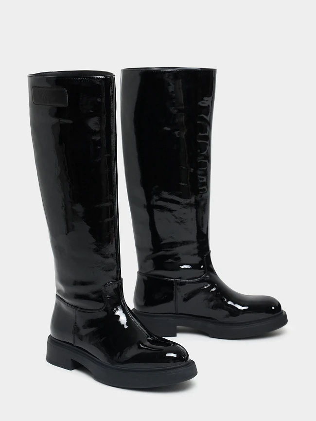 Сапоги женские демисезонные, цвет черный, натуральная лаковая кожа 1730213P | 3