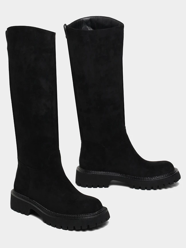 Сапоги женские демисезонные, цвет черный, искусственный велюр 18410121 | 3