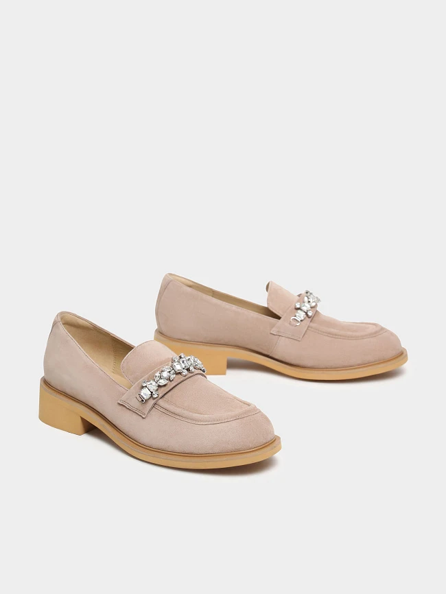 Лоферы женские всесезонные, цвет бежевый, натуральный велюр 1820098 | 3