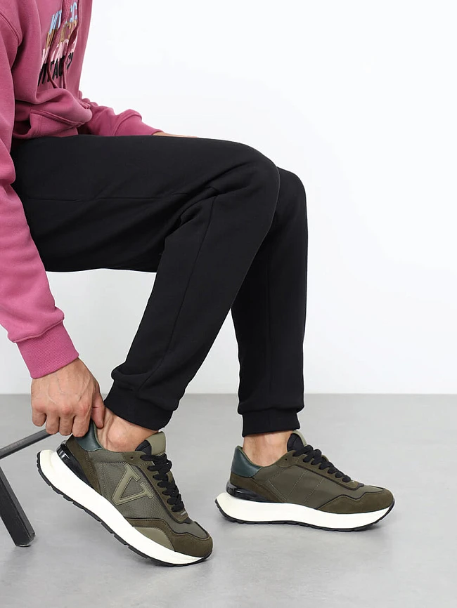 Кроссовки мужские демисезонные, цвет хаки, натуральный спилок/текстиль/натуральная кожа M03030 | 8