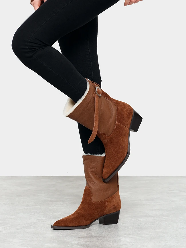 Полусапоги женские зимние, цвет рыжий, натуральный спилок 1731192M | 9