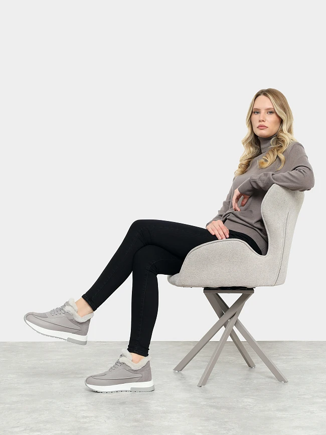 Кроссовки женские зимние, цвет серый, натуральная кожа и полимерные материалы/натуральный спилок 24VC117M | 11