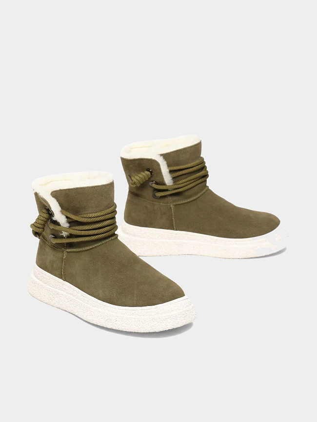 Полусапоги женские зимние, цвет хаки, натуральный спилок 3630342M | 3
