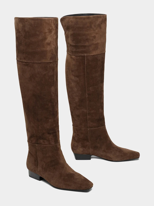 Ботфорты женские демисезонные, цвет коричневый, натуральный велюр 1731029 | 3